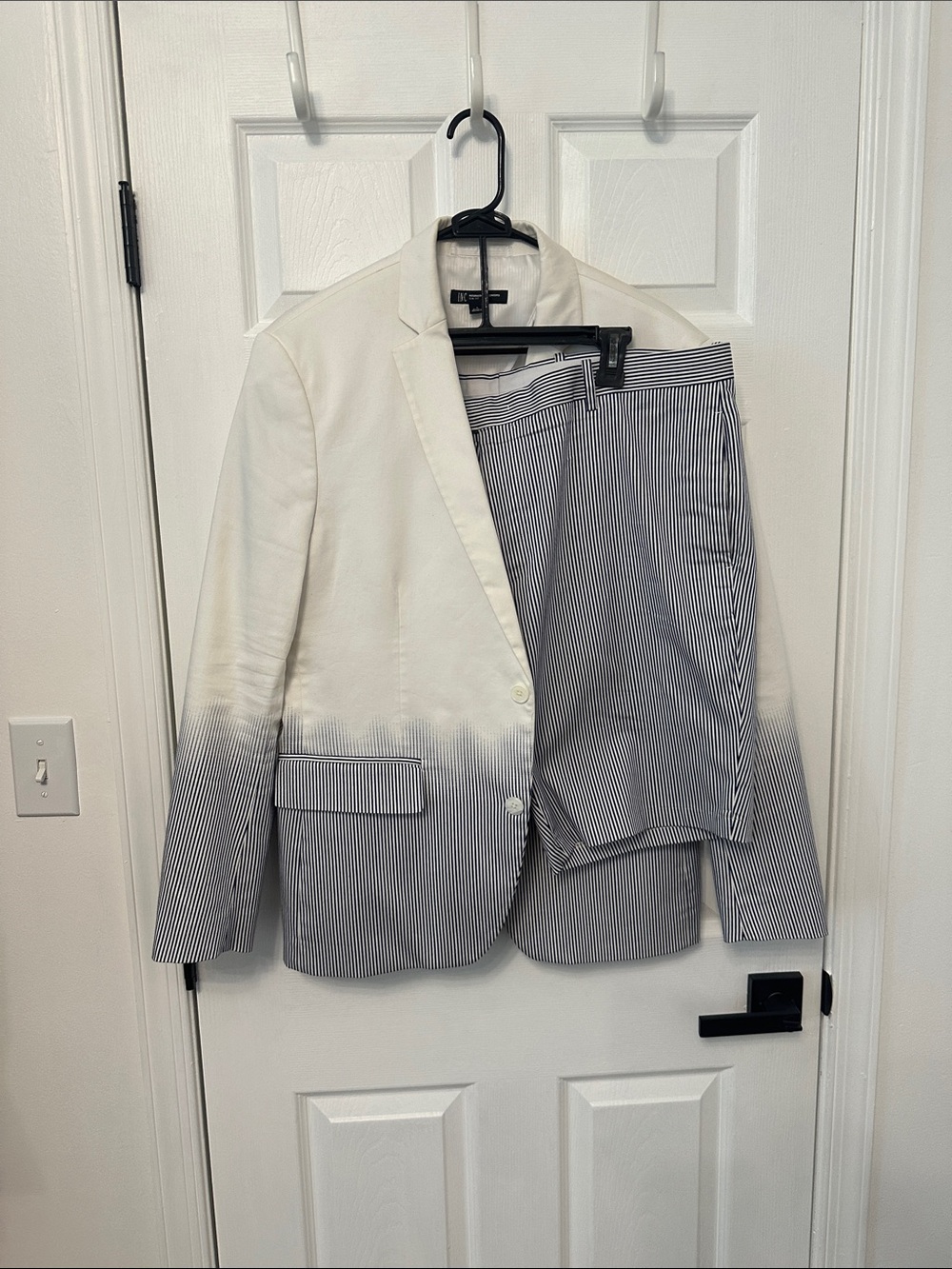 Men's Two-Tone White to Navy blue striped Blazer with shorts set-worn once